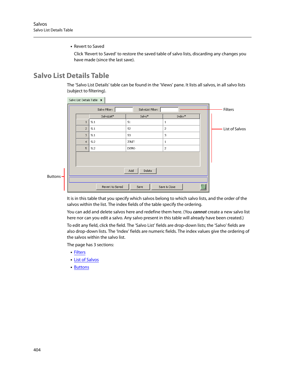 Salvo list details table | Grass Valley NV9000-SE v.5.0 User Manual | Page 422 / 540