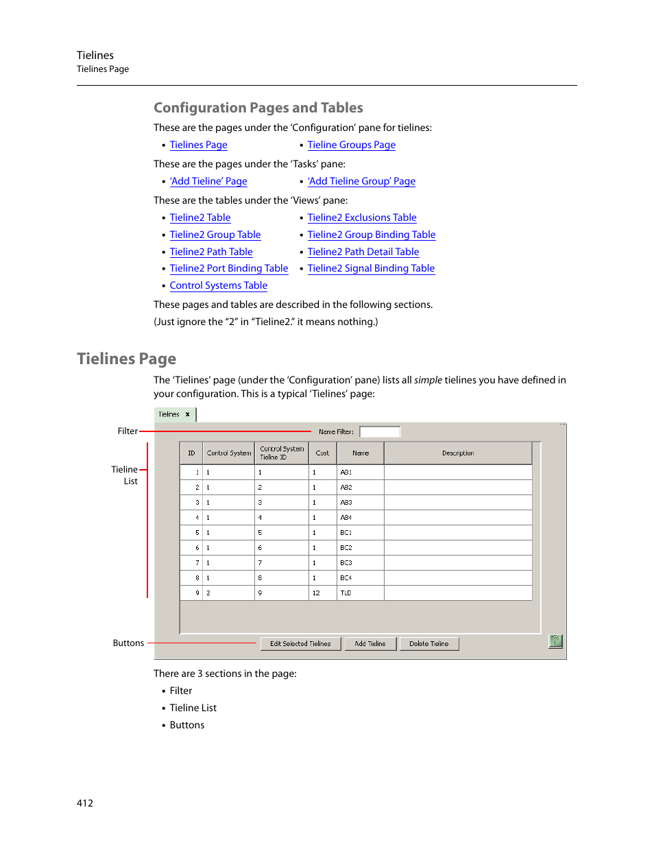 Tielines page, Configuration pages and tables | Grass Valley NV9000-SE v.5.0 User Manual | Page 430 / 540