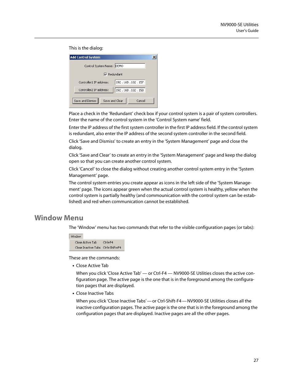 Window menu | Grass Valley NV9000-SE v.5.0 User Manual | Page 45 / 540