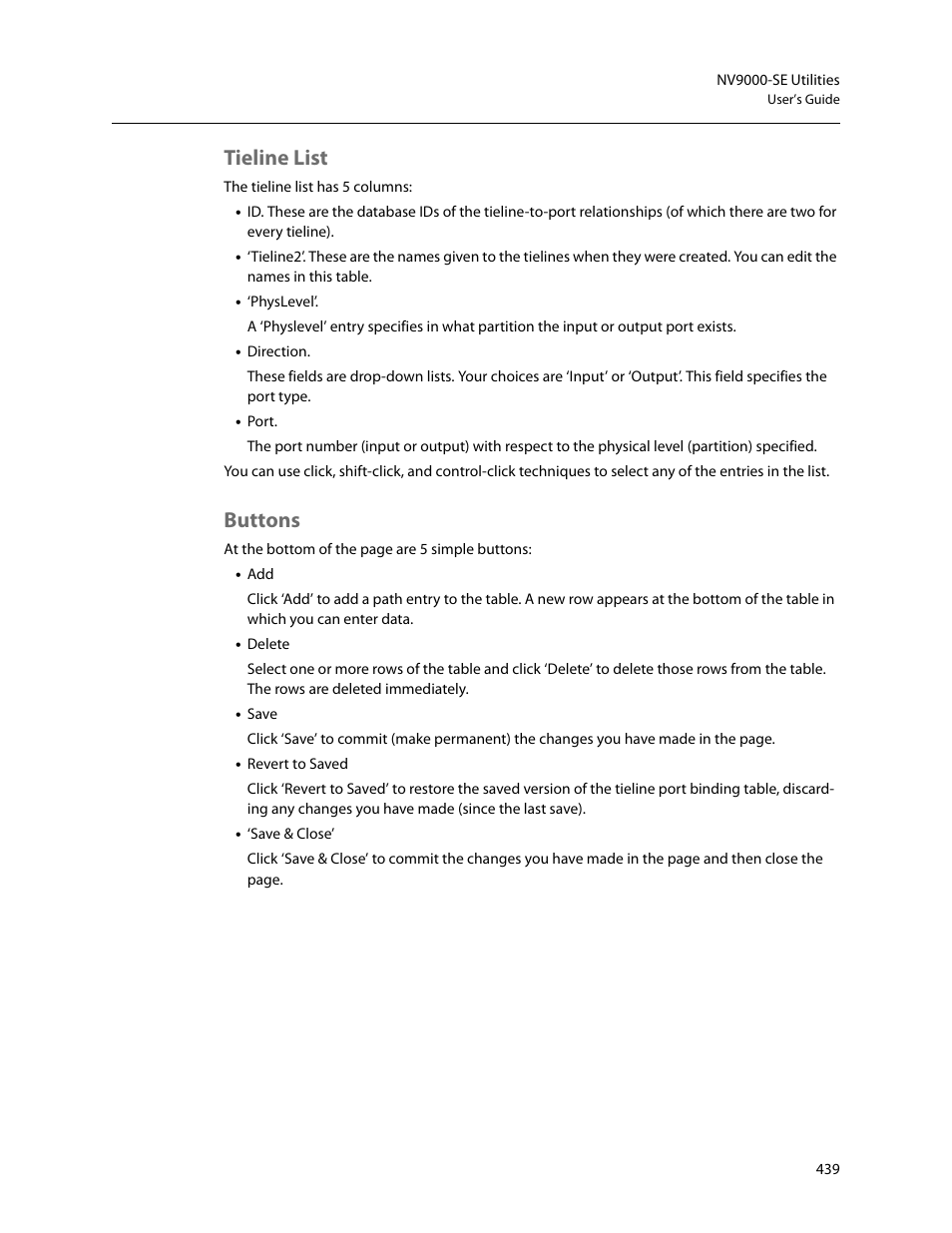 Tieline list, Buttons, Tieline list buttons | Grass Valley NV9000-SE v.5.0 User Manual | Page 457 / 540