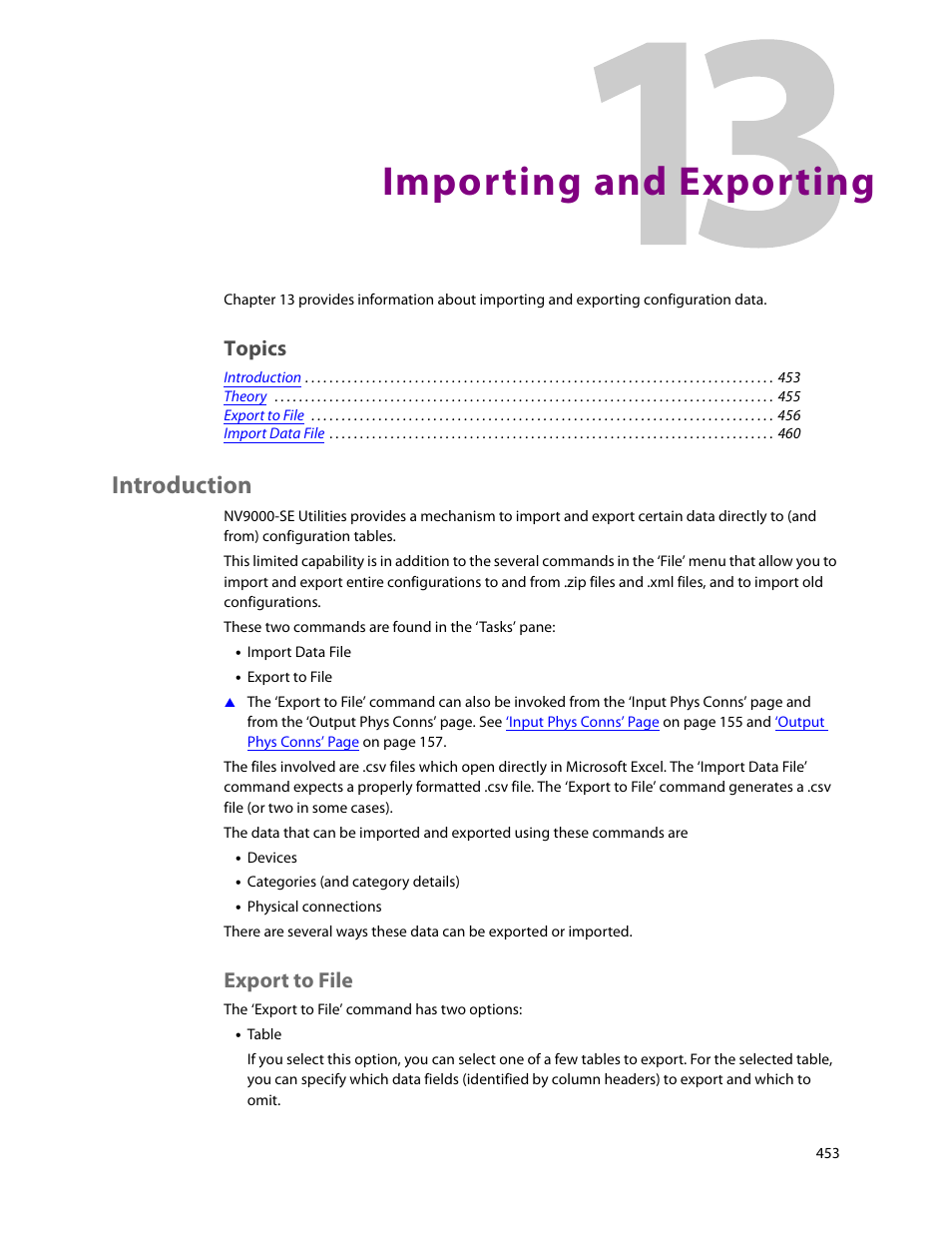 Importing and exporting, Introduction, Export to file | 13 importing and exporting, Topics | Grass Valley NV9000-SE v.5.0 User Manual | Page 471 / 540