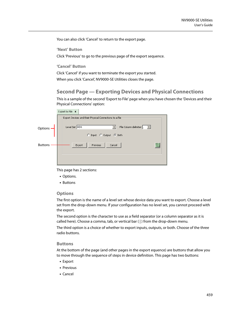 Options, Buttons | Grass Valley NV9000-SE v.5.0 User Manual | Page 477 / 540
