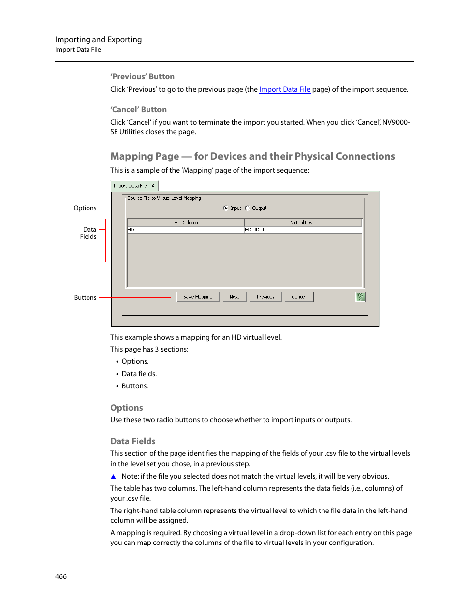 Options, Data fields | Grass Valley NV9000-SE v.5.0 User Manual | Page 484 / 540