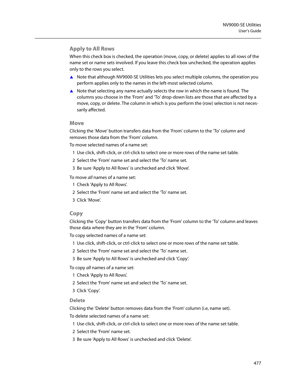 Apply to all rows, Move, Copy | Grass Valley NV9000-SE v.5.0 User Manual | Page 495 / 540