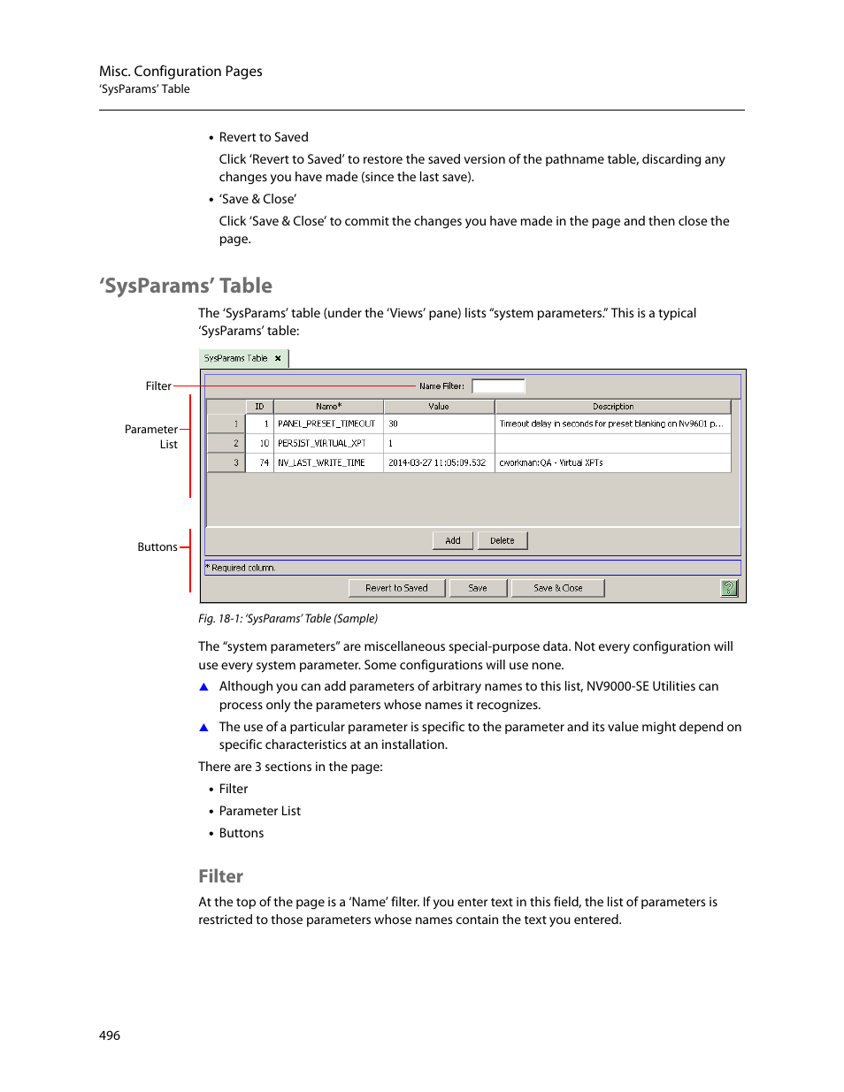 Sysparams’ table, Filter | Grass Valley NV9000-SE v.5.0 User Manual | Page 514 / 540