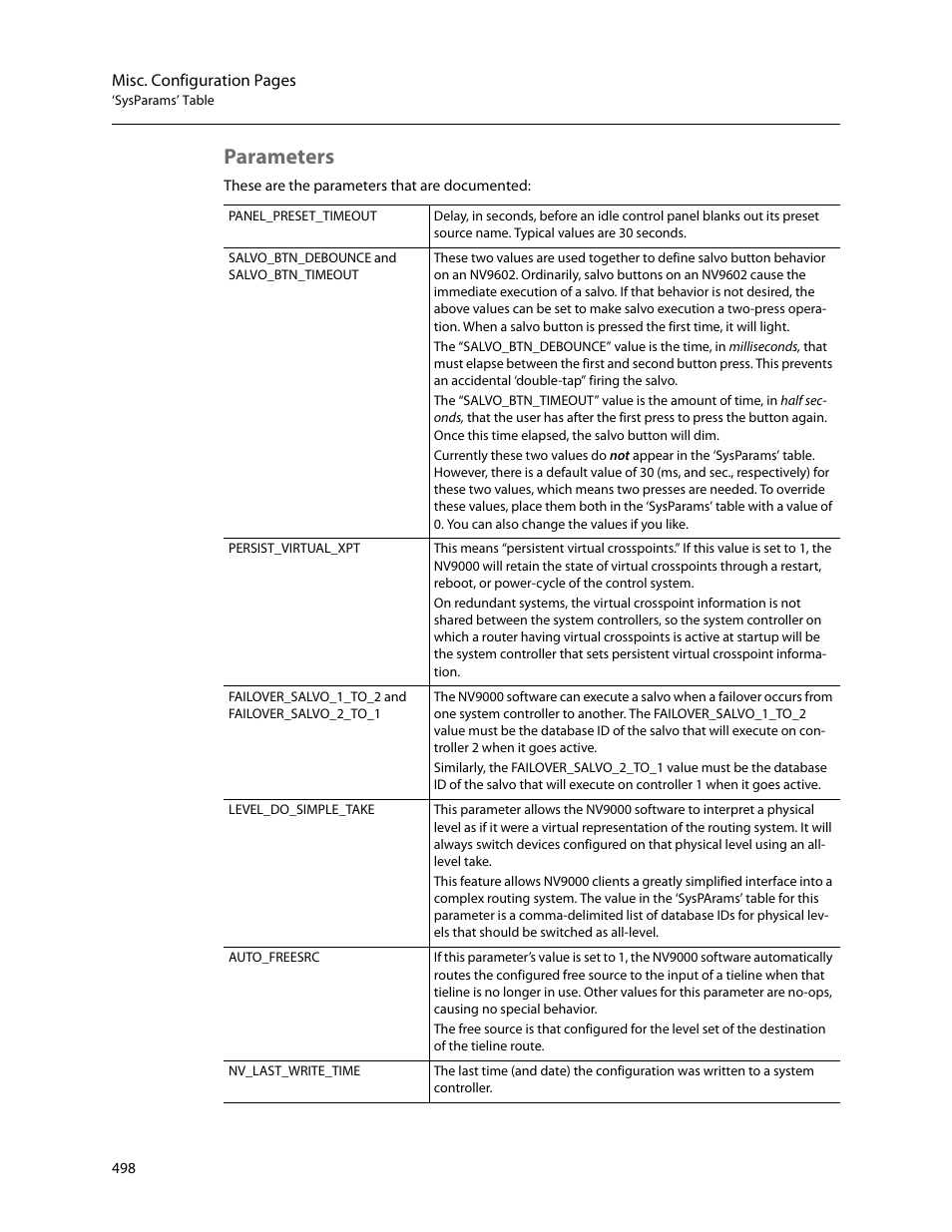 Parameters, Auto_freesrc | Grass Valley NV9000-SE v.5.0 User Manual | Page 516 / 540