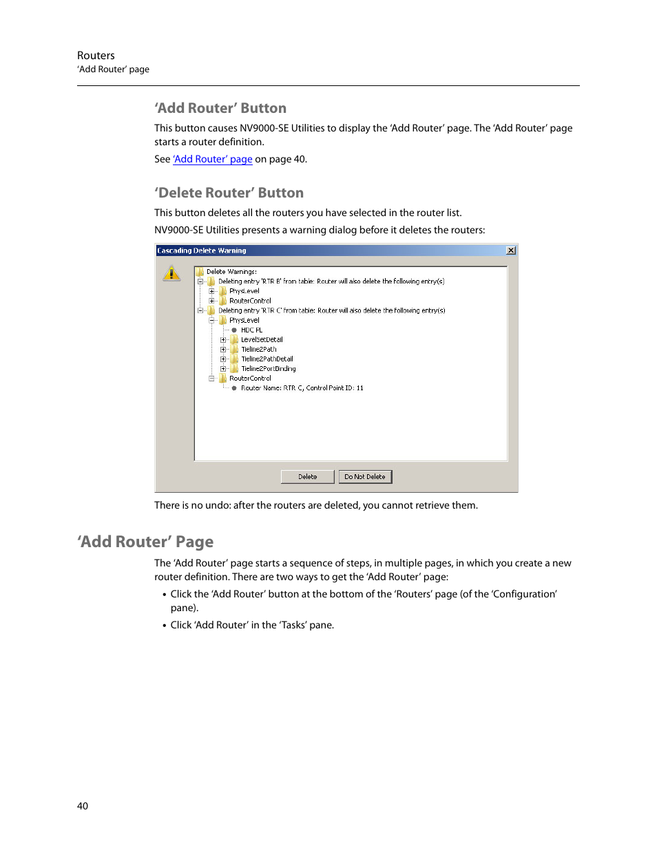 Add router’ button, Delete router’ button, Add router’ button ‘delete router’ button | Add router’ page | Grass Valley NV9000-SE v.5.0 User Manual | Page 58 / 540