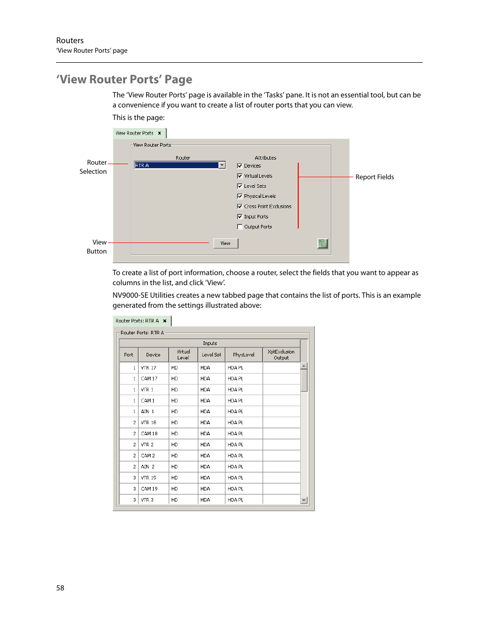 View router ports’ page | Grass Valley NV9000-SE v.5.0 User Manual | Page 76 / 540