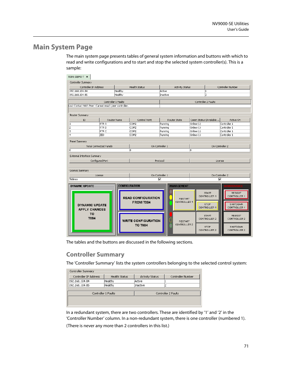 Controller summary, Main system page | Grass Valley NV9000-SE v.5.0 User Manual | Page 89 / 540