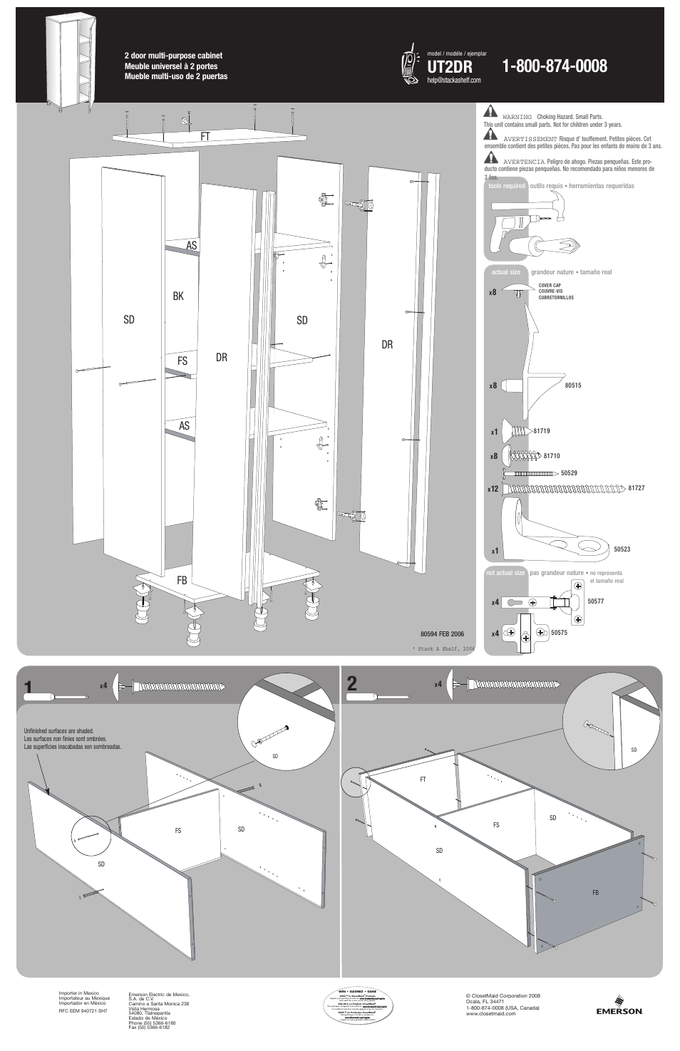 Closet Maid 2 Door Multi-purpose Cabinet UT2DR User Manual | 2 pages