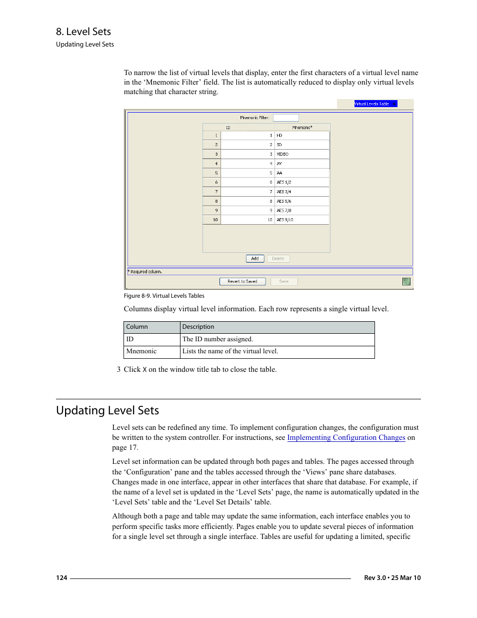 Updating level sets, N in figure 8-9, Level sets | Grass Valley NV9000-SE v.3.0 User Manual | Page 144 / 590