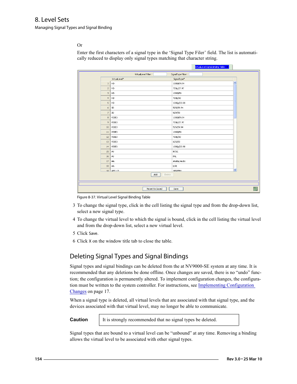 5 click save, Deleting signal types and signal bindings, Figure 8-37 | Level sets | Grass Valley NV9000-SE v.3.0 User Manual | Page 174 / 590