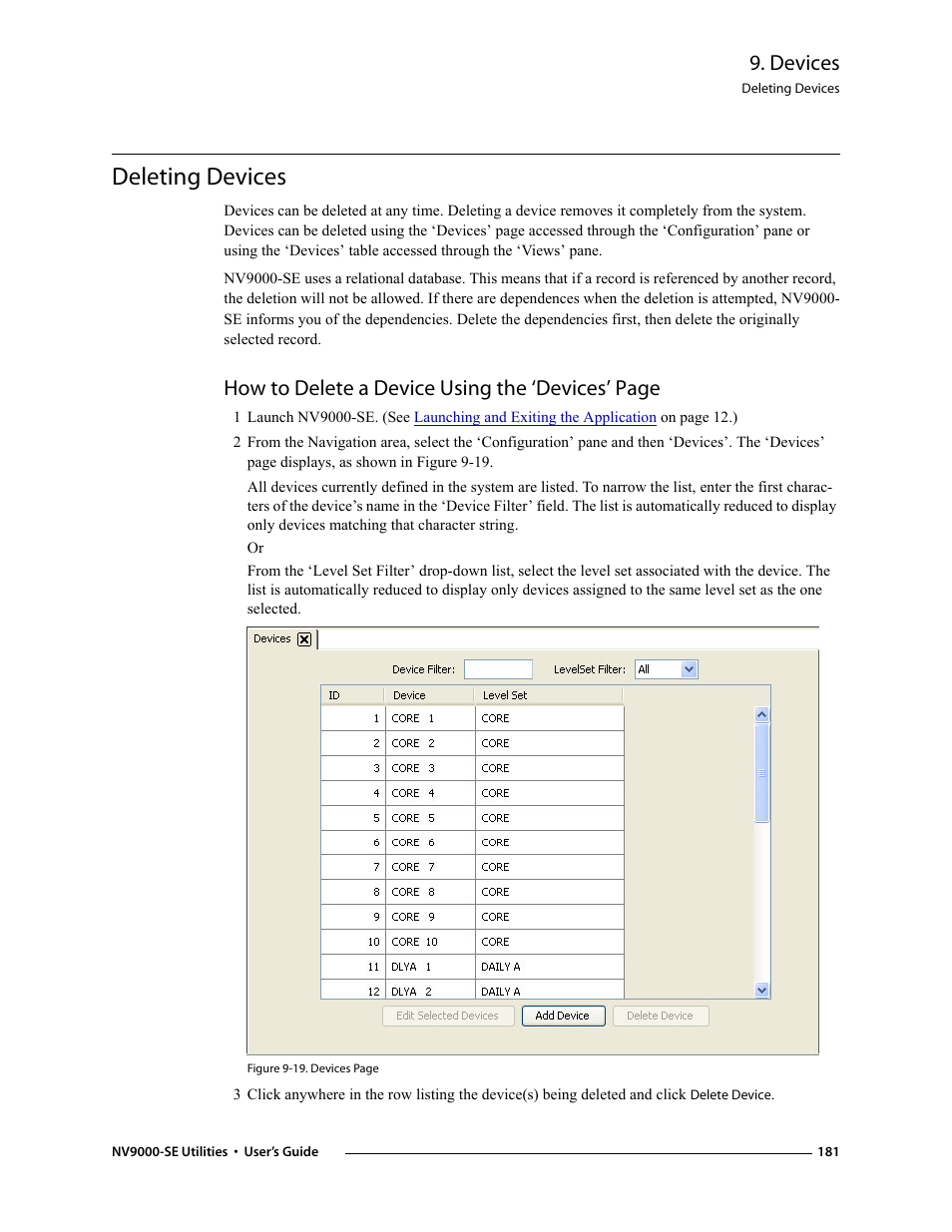 Deleting devices, Devices, How to delete a device using the ‘devices’ page | Grass Valley NV9000-SE v.3.0 User Manual | Page 201 / 590