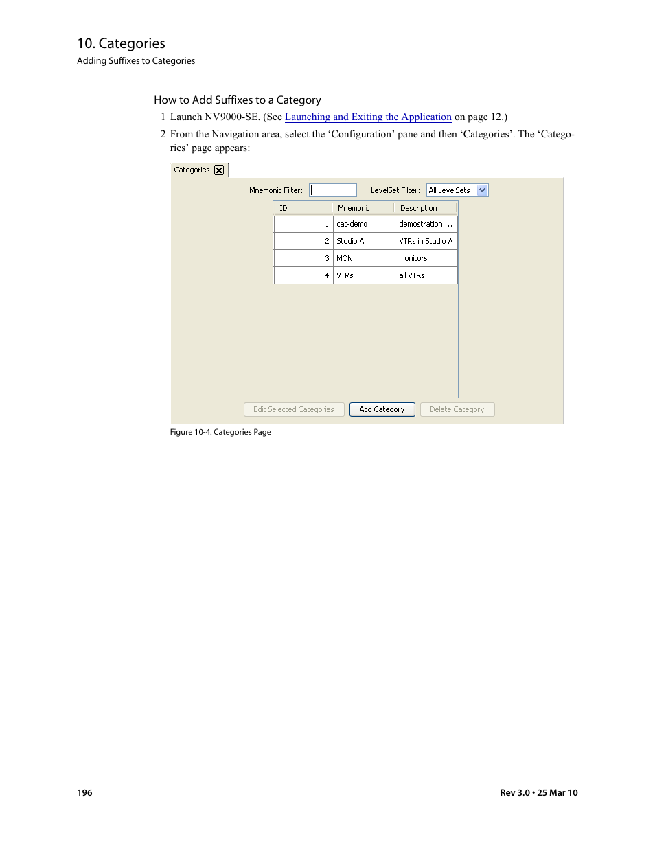 How to add suffixes to a category, Categories | Grass Valley NV9000-SE v.3.0 User Manual | Page 216 / 590