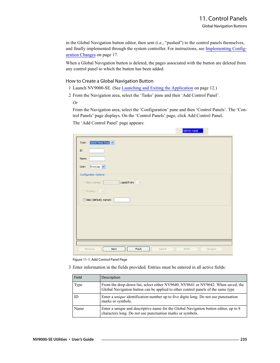 How to create a global navigation button, Control panels | Grass Valley NV9000-SE v.3.0 User Manual | Page 255 / 590