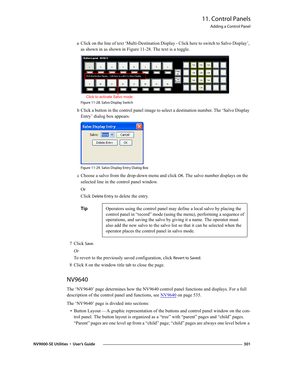 7 click save, Nv9640, Control panels | Grass Valley NV9000-SE v.3.0 User Manual | Page 321 / 590