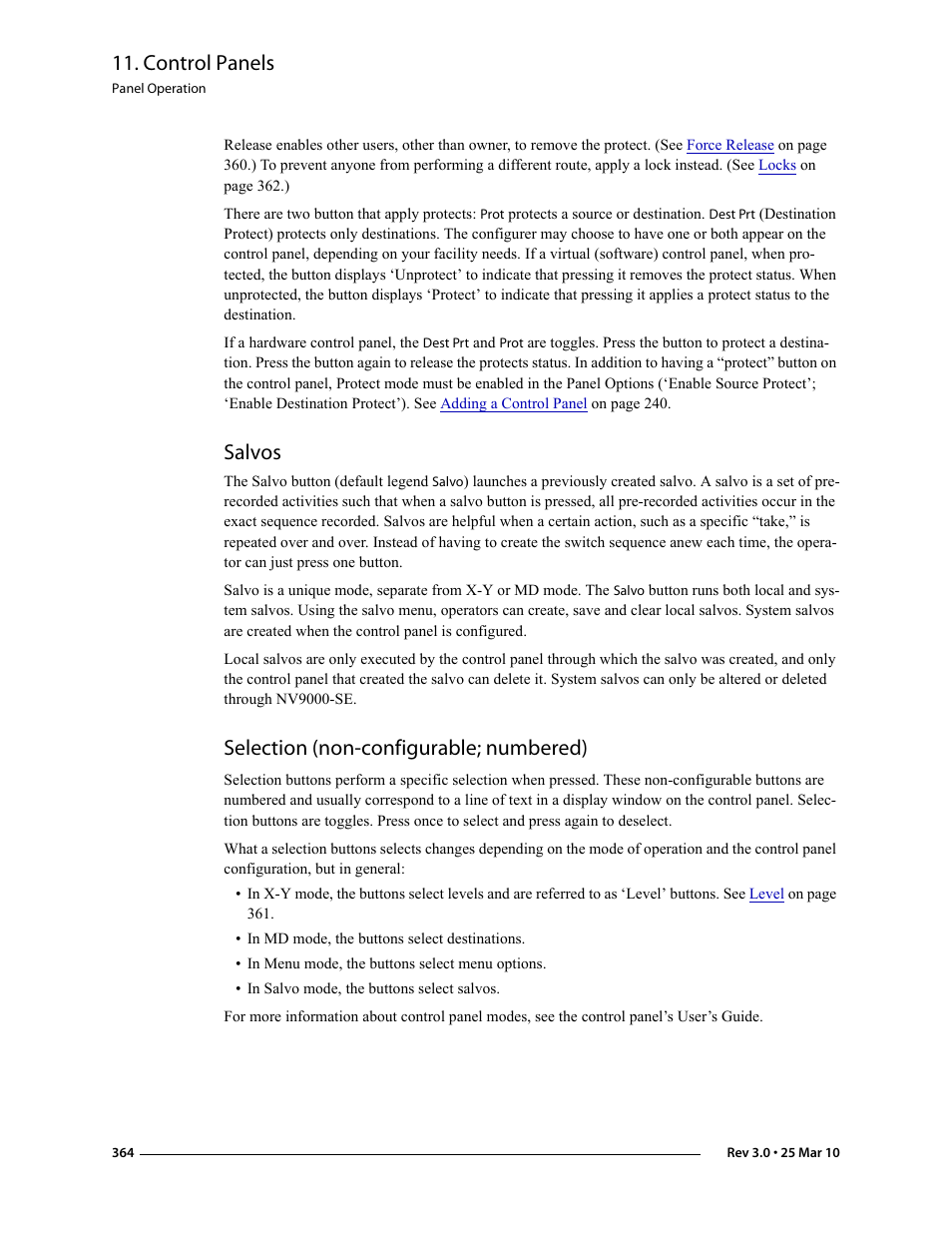 Salvos, Selection (non-configurable; numbered), Salvos selection (non-configurable; numbered) | Control panels | Grass Valley NV9000-SE v.3.0 User Manual | Page 384 / 590