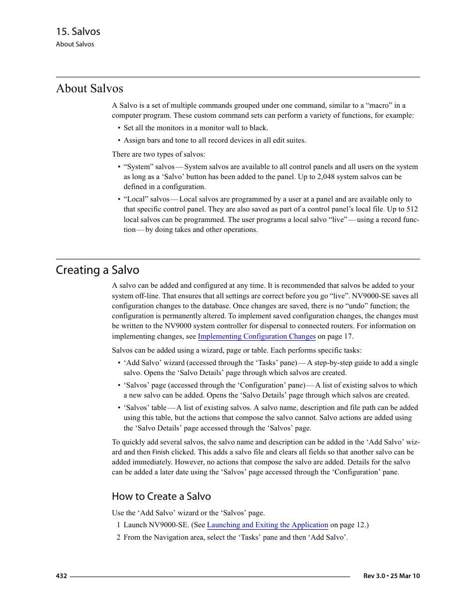 About salvos, Creating a salvo, How to create a salvo | About salvos creating a salvo, Salvos | Grass Valley NV9000-SE v.3.0 User Manual | Page 452 / 590