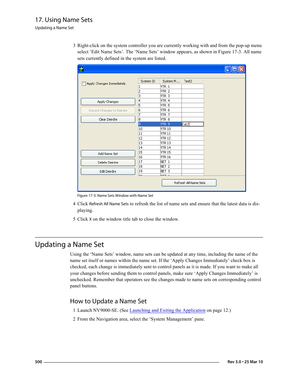 Updating a name set, How to update a name set, Using name sets | Grass Valley NV9000-SE v.3.0 User Manual | Page 520 / 590