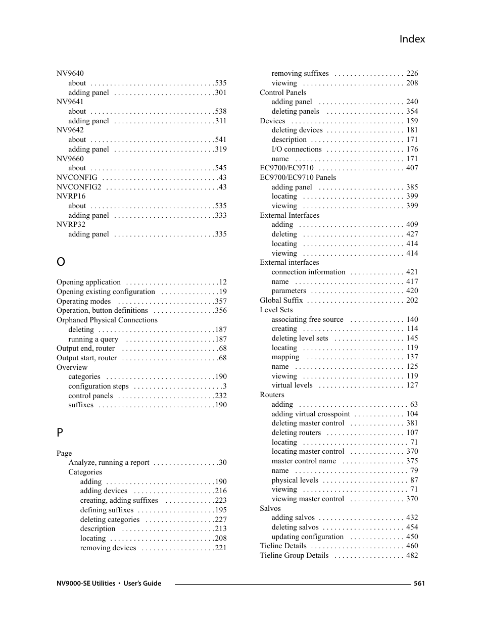 Index | Grass Valley NV9000-SE v.3.0 User Manual | Page 581 / 590