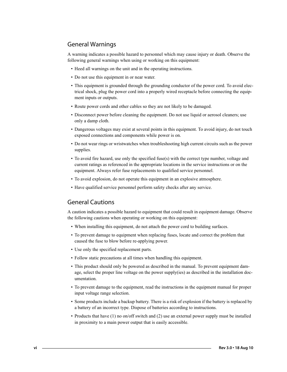 General warnings, General cautions | Grass Valley NV9000-SE v.3.0 User Manual | Page 6 / 590