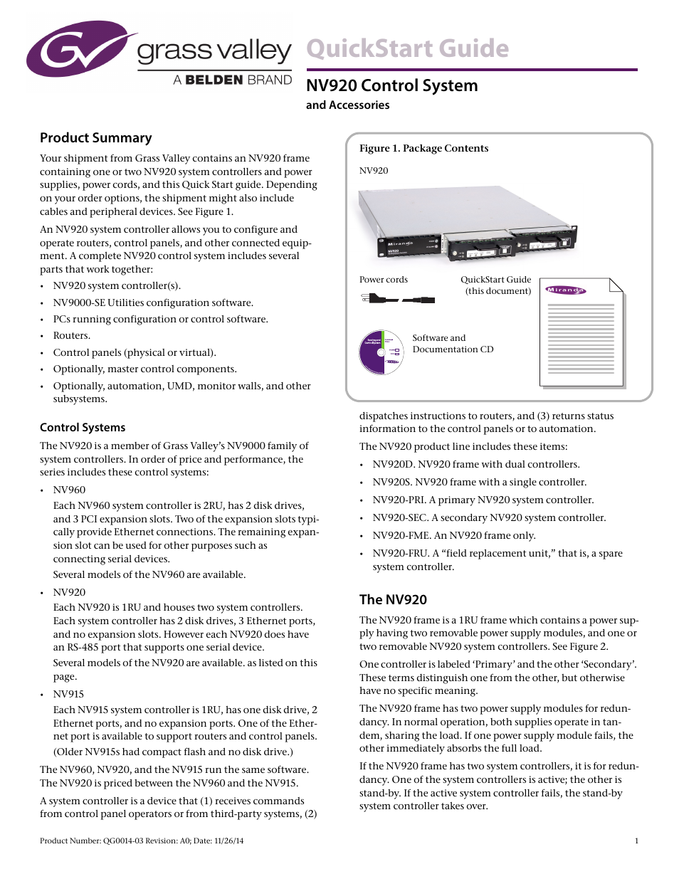 Grass Valley NV920 Nov 26 2014 User Manual | 11 pages