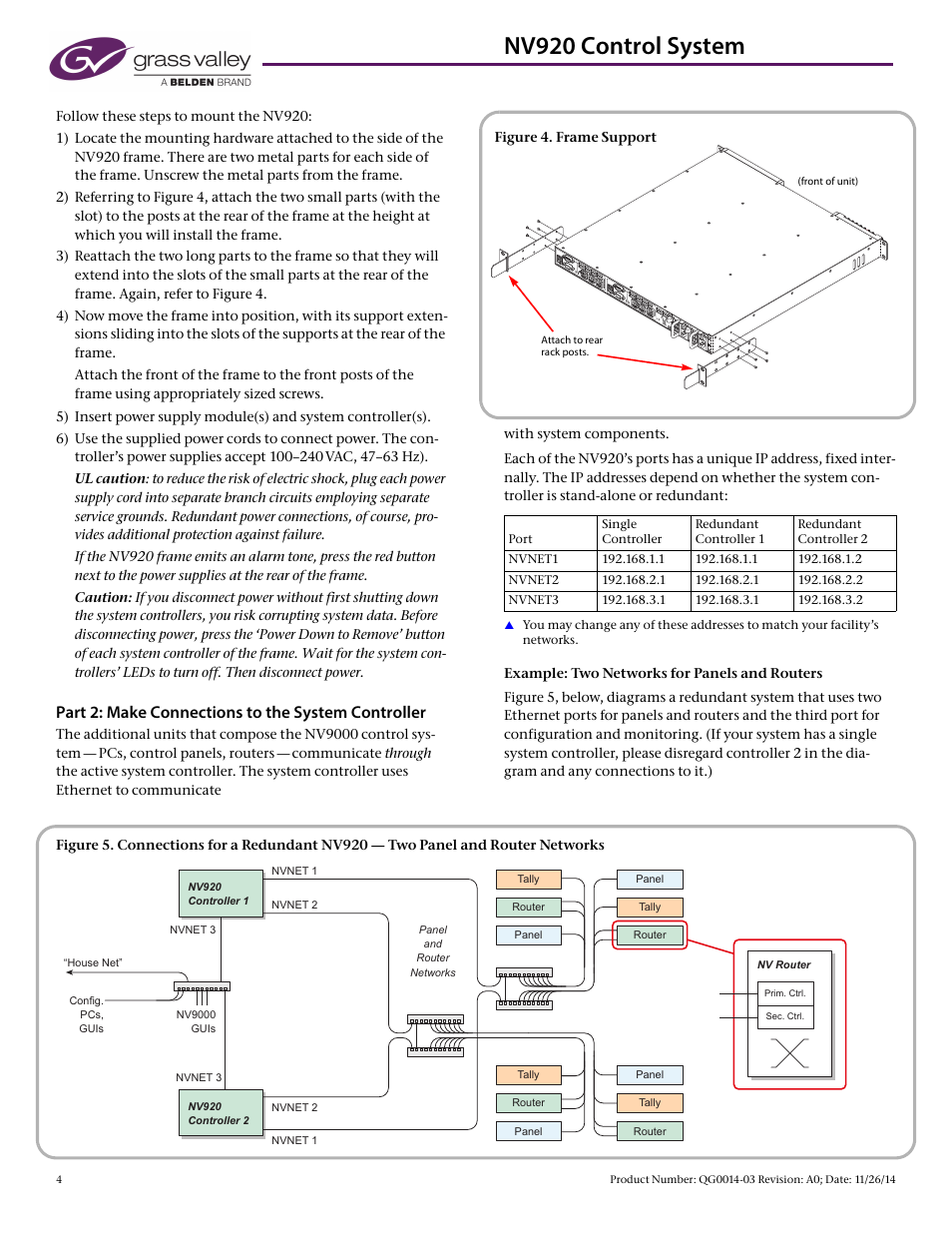 Nv920 control system, Part 2: make connections to the system controller | Grass Valley NV920 Nov 26 2014 User Manual | Page 4 / 11