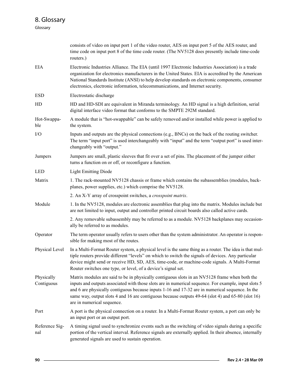 Glossary | Grass Valley NV5128 v.2.5 User Manual | Page 100 / 114