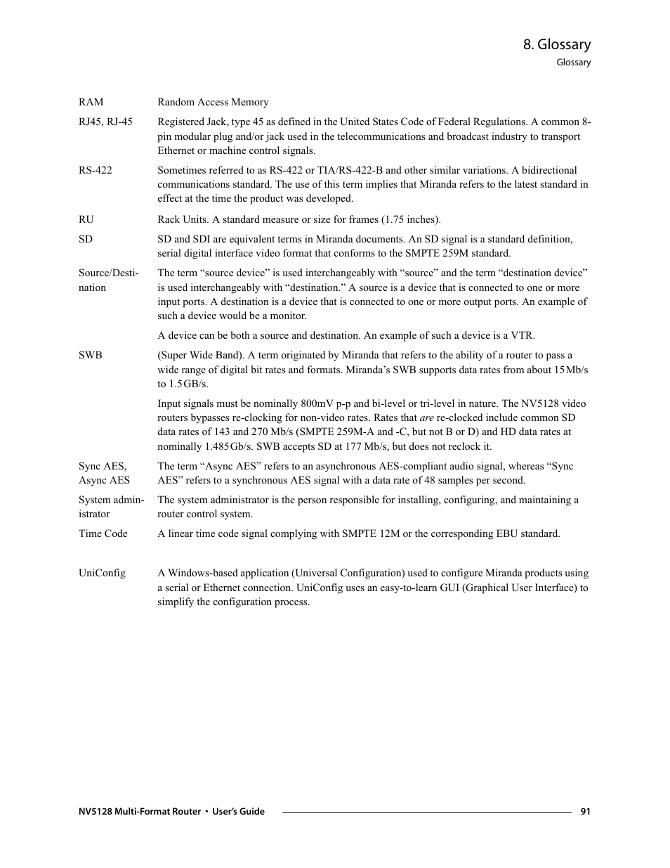 Glossary | Grass Valley NV5128 v.2.5 User Manual | Page 101 / 114