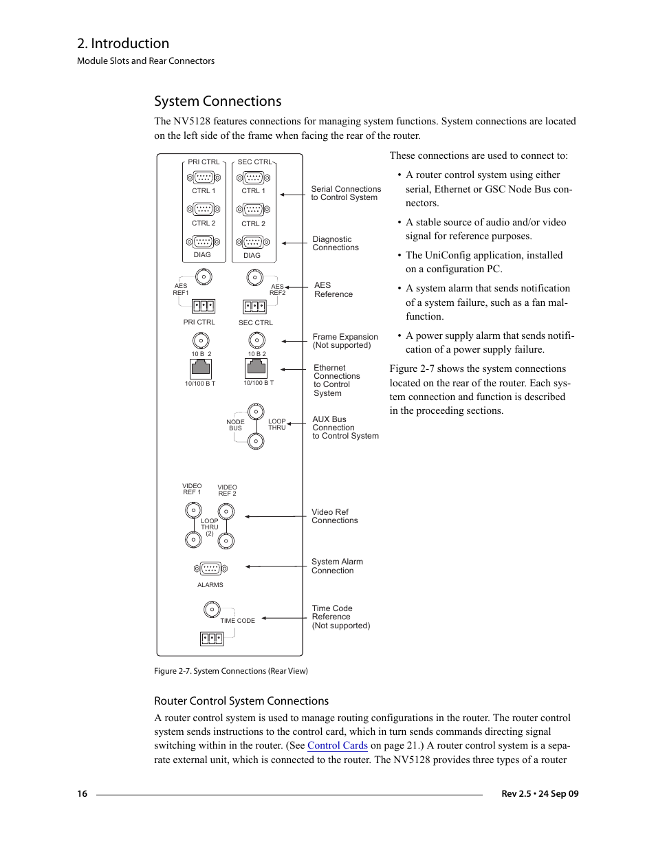 System connections, Router control system connections, Introduction | Grass Valley NV5128 v.2.5 User Manual | Page 26 / 114