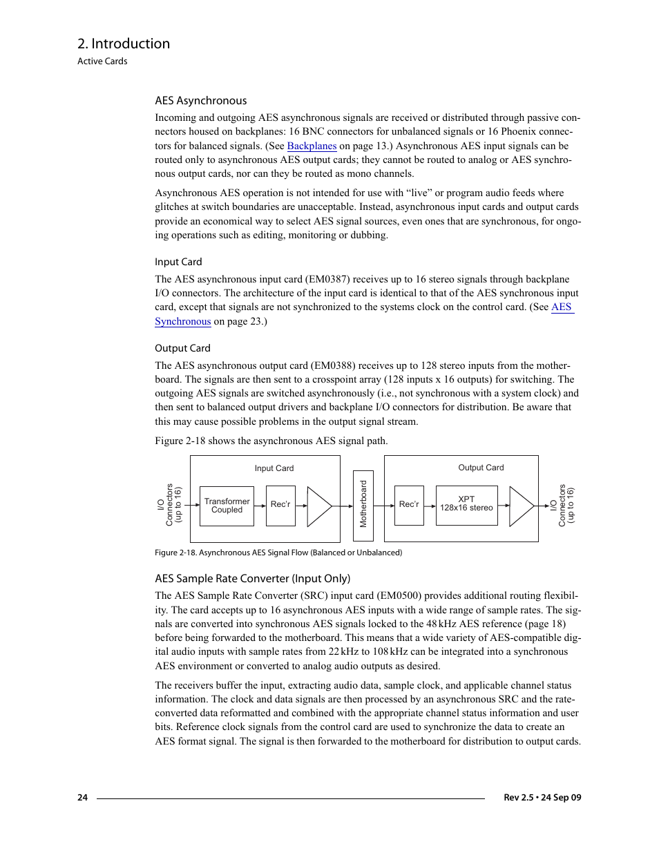 Aes asynchronous, Aes sample rate converter (input only), Als. (see | Introduction | Grass Valley NV5128 v.2.5 User Manual | Page 34 / 114