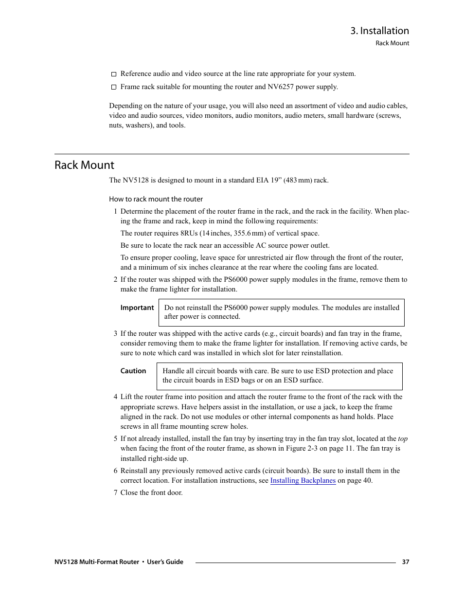 Rack mount, Ed. see, Installation | Grass Valley NV5128 v.2.5 User Manual | Page 47 / 114