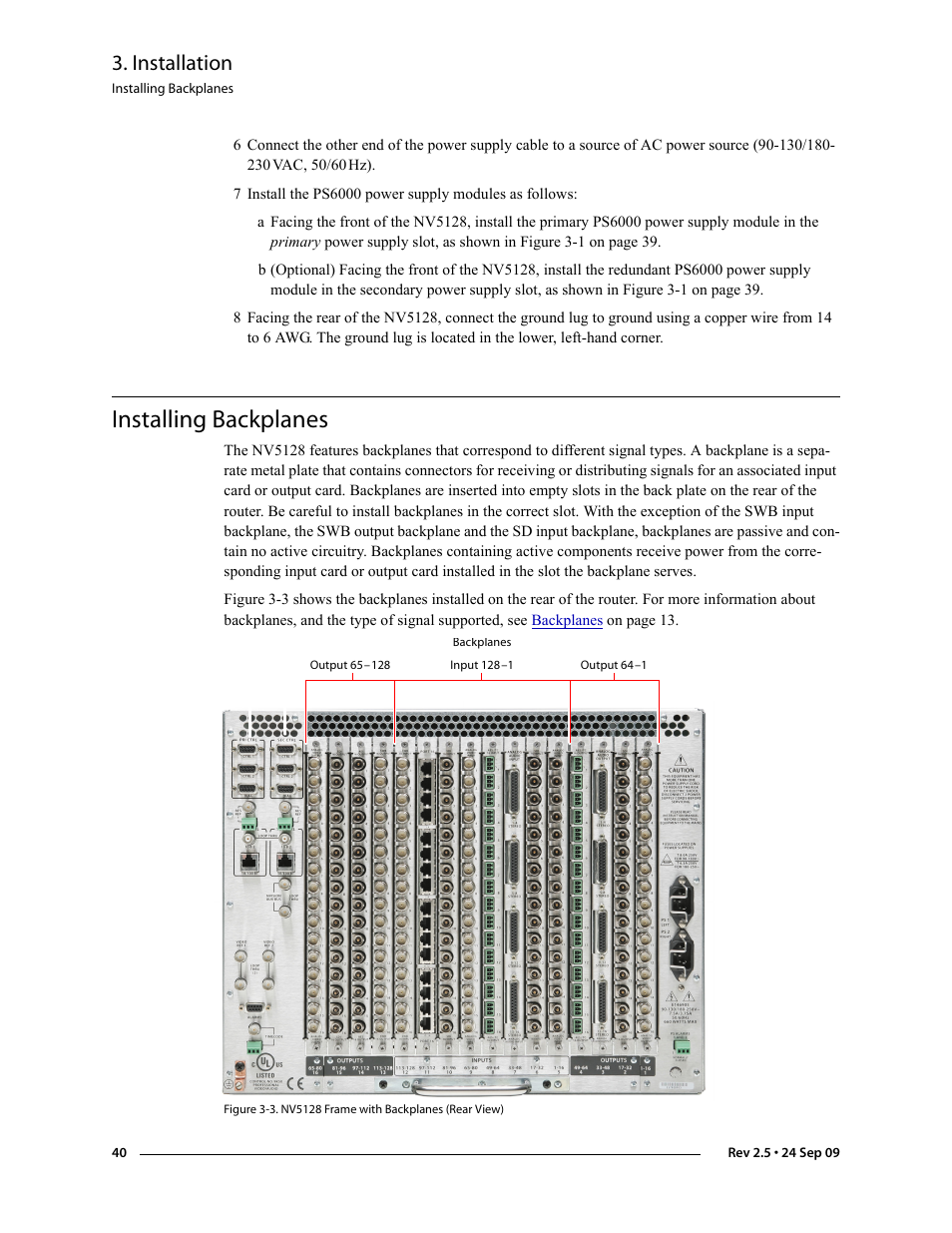 Installing backplanes, Installation | Grass Valley NV5128 v.2.5 User Manual | Page 50 / 114