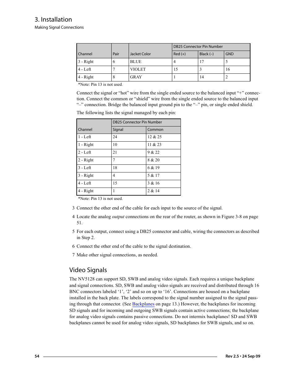 Video signals, Installation | Grass Valley NV5128 v.2.5 User Manual | Page 64 / 114