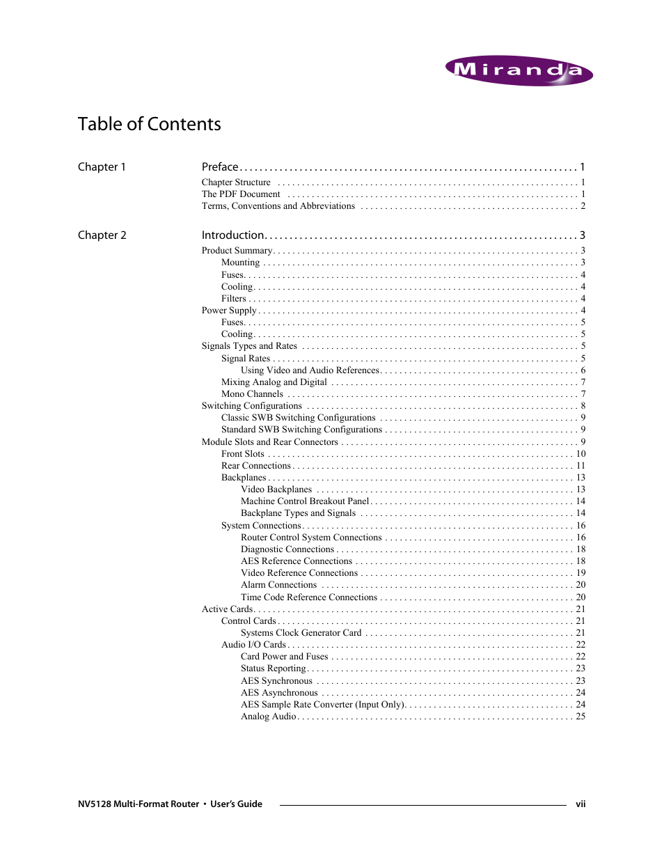 Grass Valley NV5128 v.2.5 User Manual | Page 7 / 114