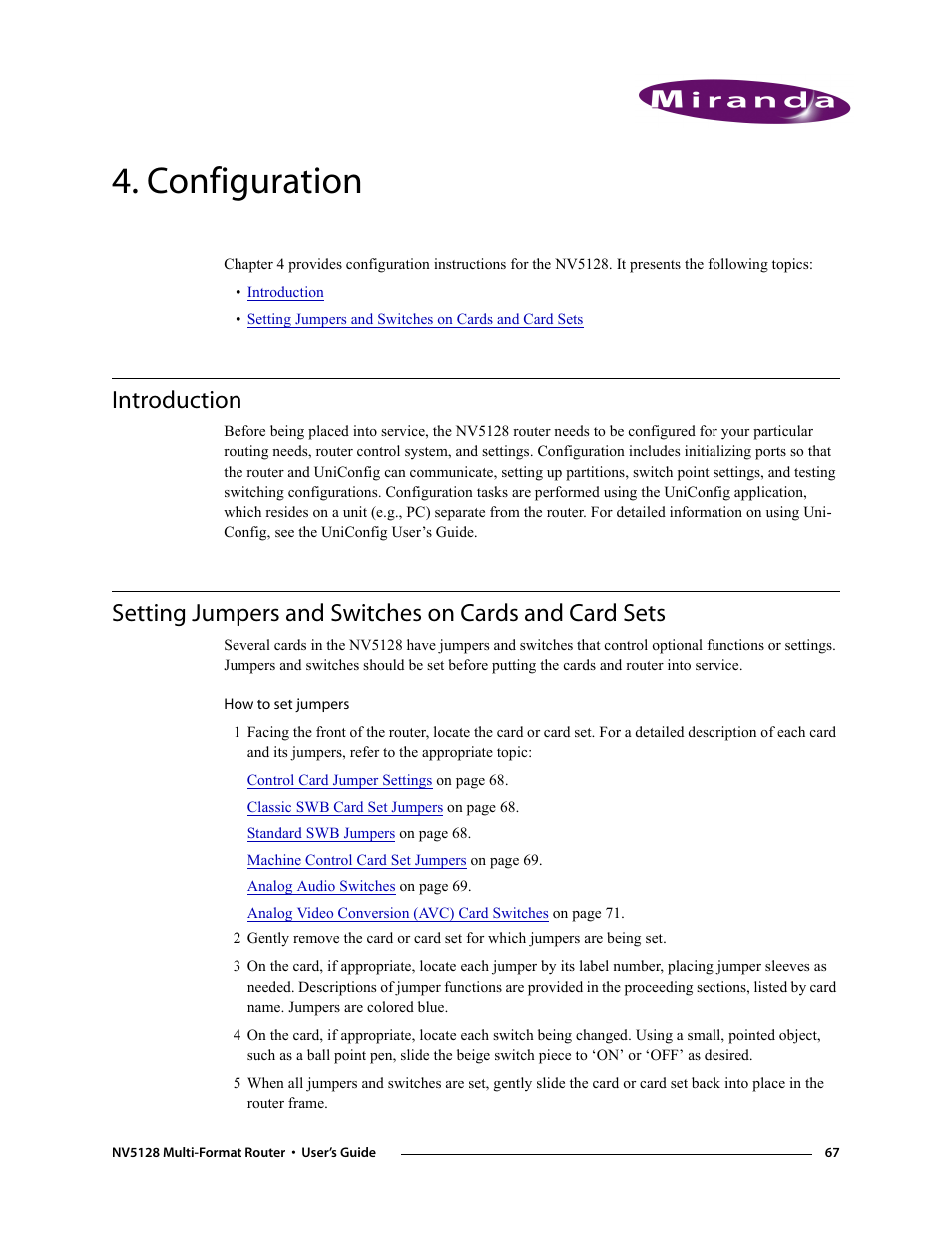 Configuration, Introduction, Chapter 4 | Mation, see | Grass Valley NV5128 v.2.5 User Manual | Page 77 / 114