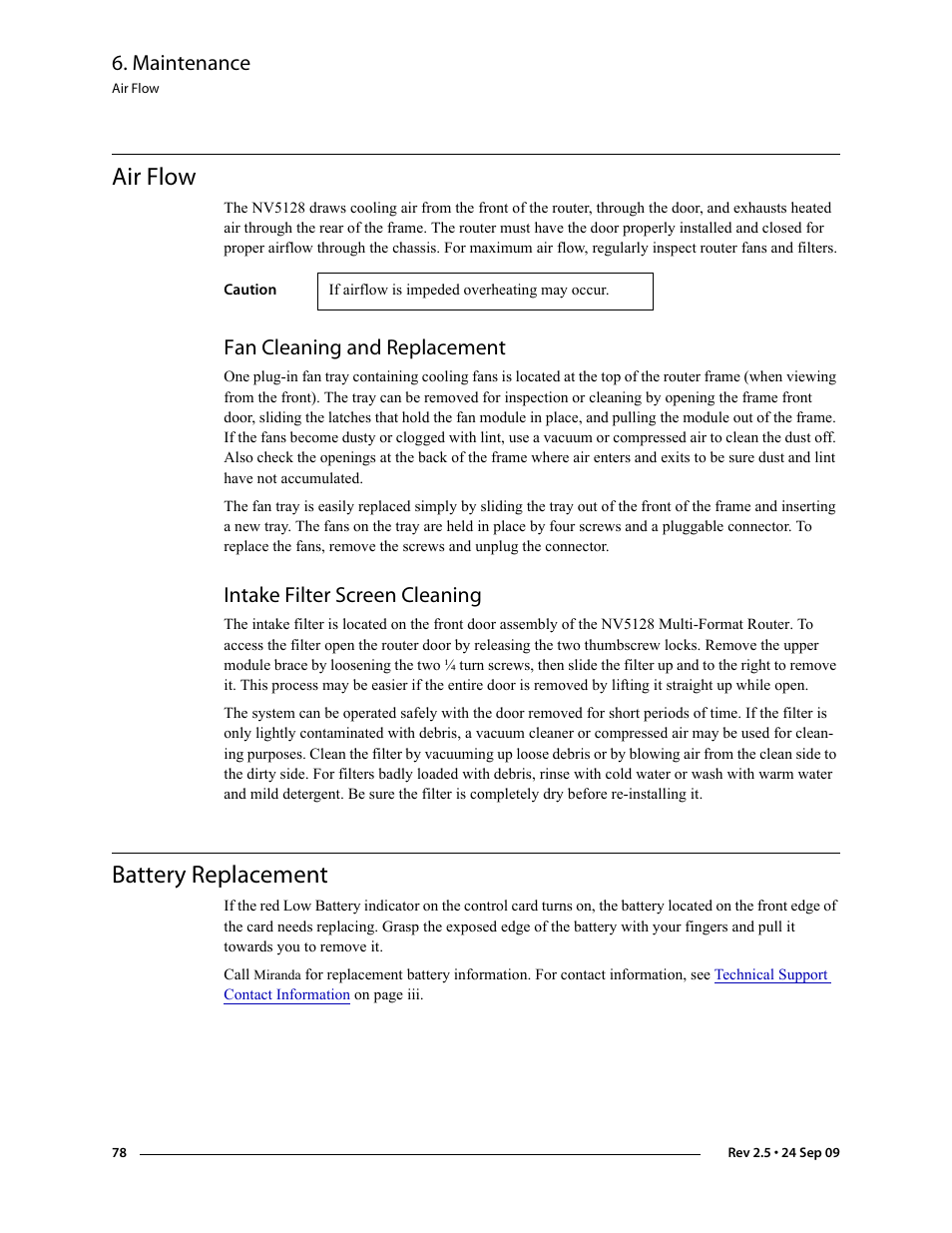 Air flow, Fan cleaning and replacement, Intake filter screen cleaning | Battery replacement, Ion, see, Maintenance | Grass Valley NV5128 v.2.5 User Manual | Page 88 / 114