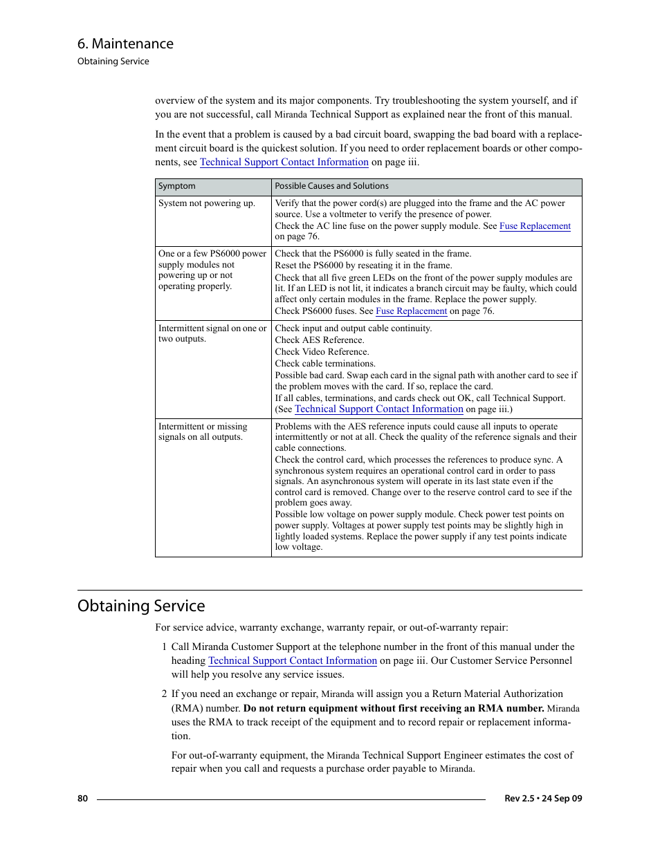 Obtaining service, Maintenance | Grass Valley NV5128 v.2.5 User Manual | Page 90 / 114