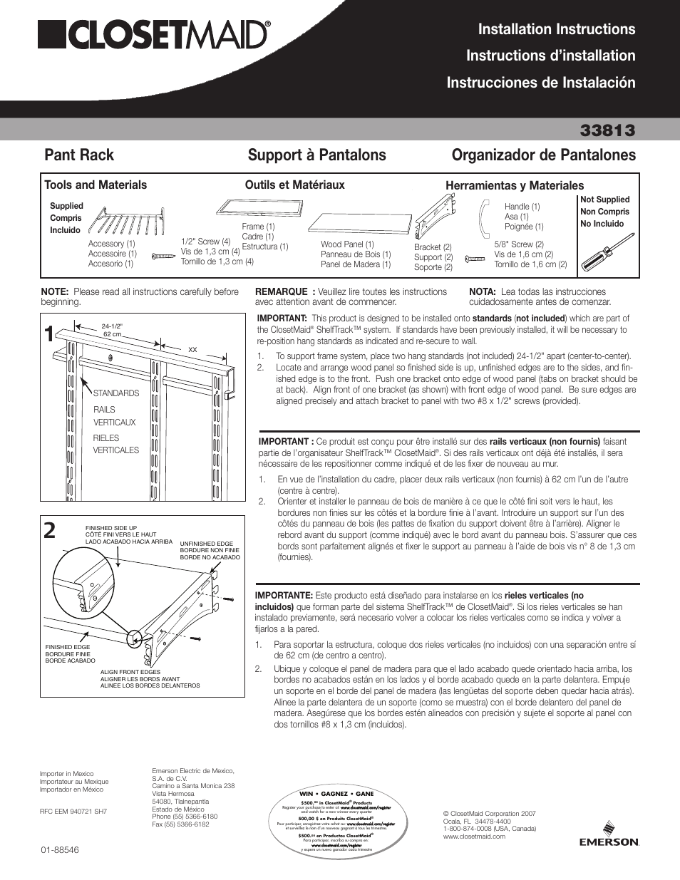 Closet Maid Pant Rack 33813 User Manual | 2 pages