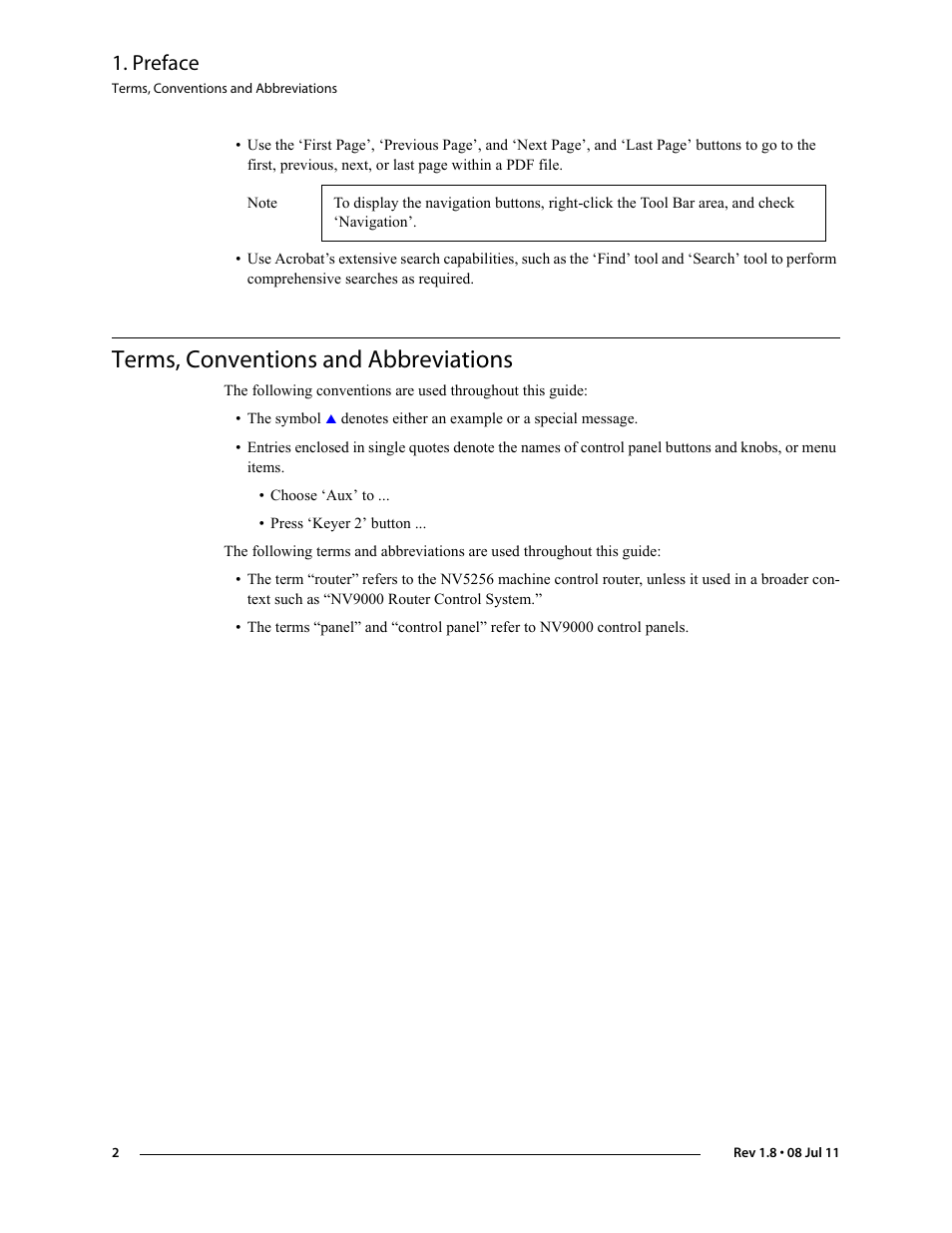 Terms, conventions and abbreviations, Preface | Grass Valley NV5256 v.1.8 User Manual | Page 10 / 56