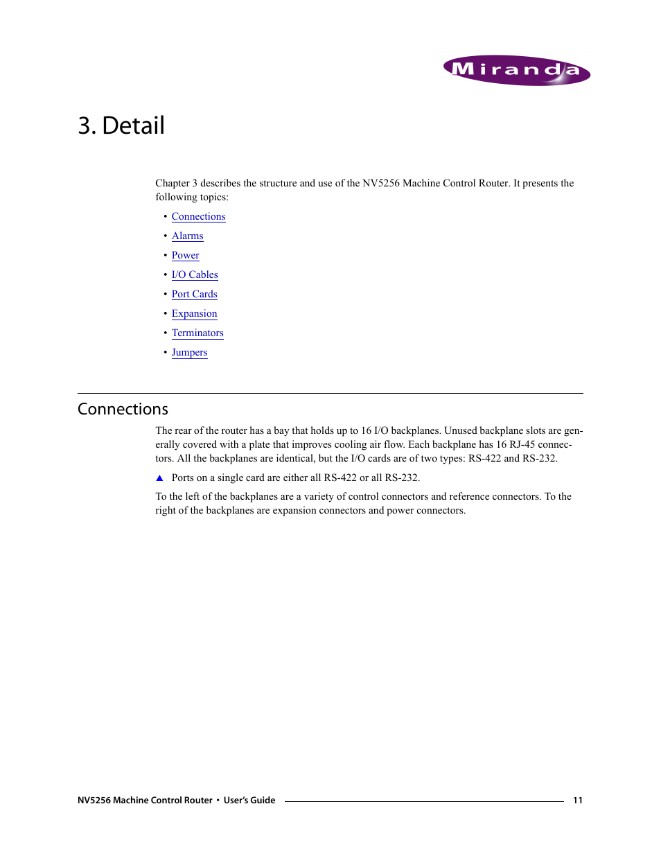 Detail, Connections, Chapter 3 | Grass Valley NV5256 v.1.8 User Manual | Page 19 / 56