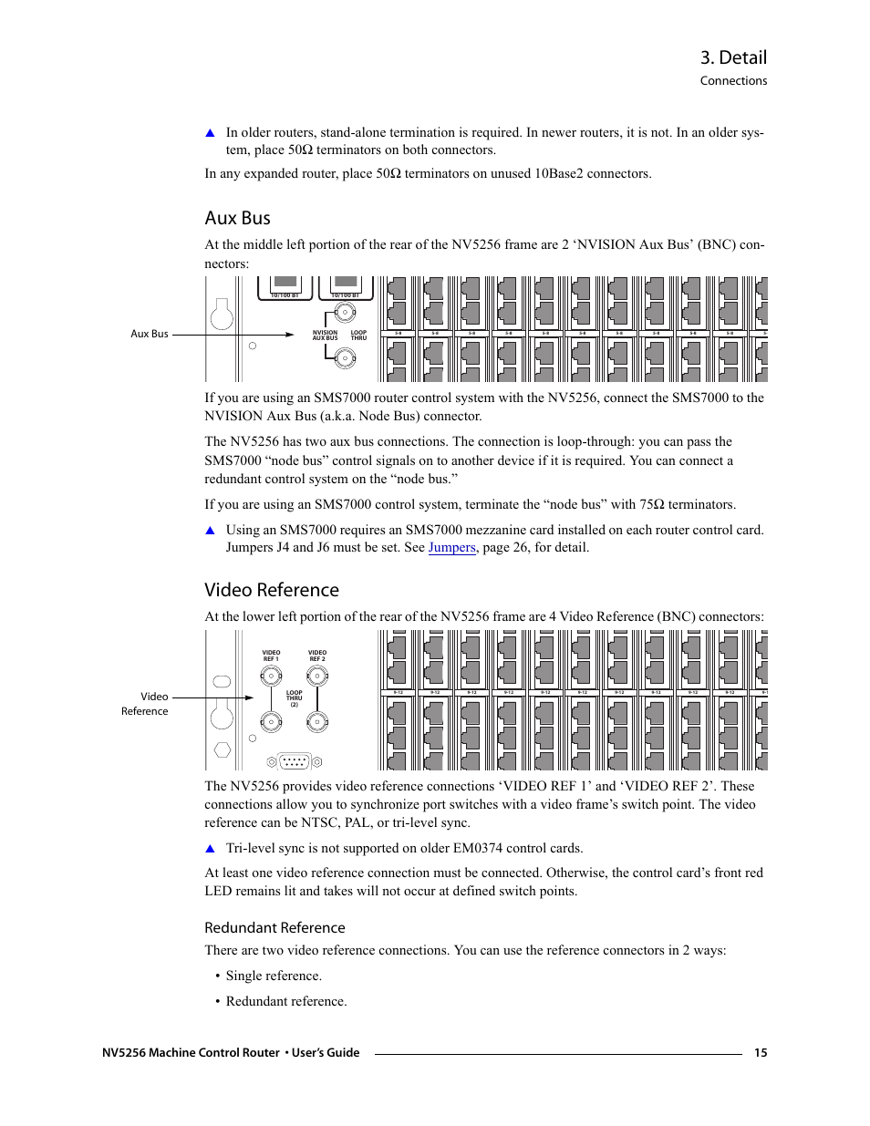 Aux bus, Video reference, Redundant reference | Aux bus video reference, Detail, Connections | Grass Valley NV5256 v.1.8 User Manual | Page 23 / 56