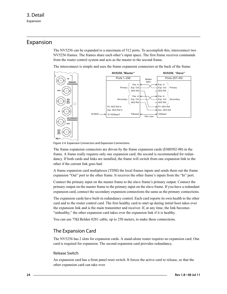 Expansion, The expansion card, Release switch | Detail | Grass Valley NV5256 v.1.8 User Manual | Page 32 / 56