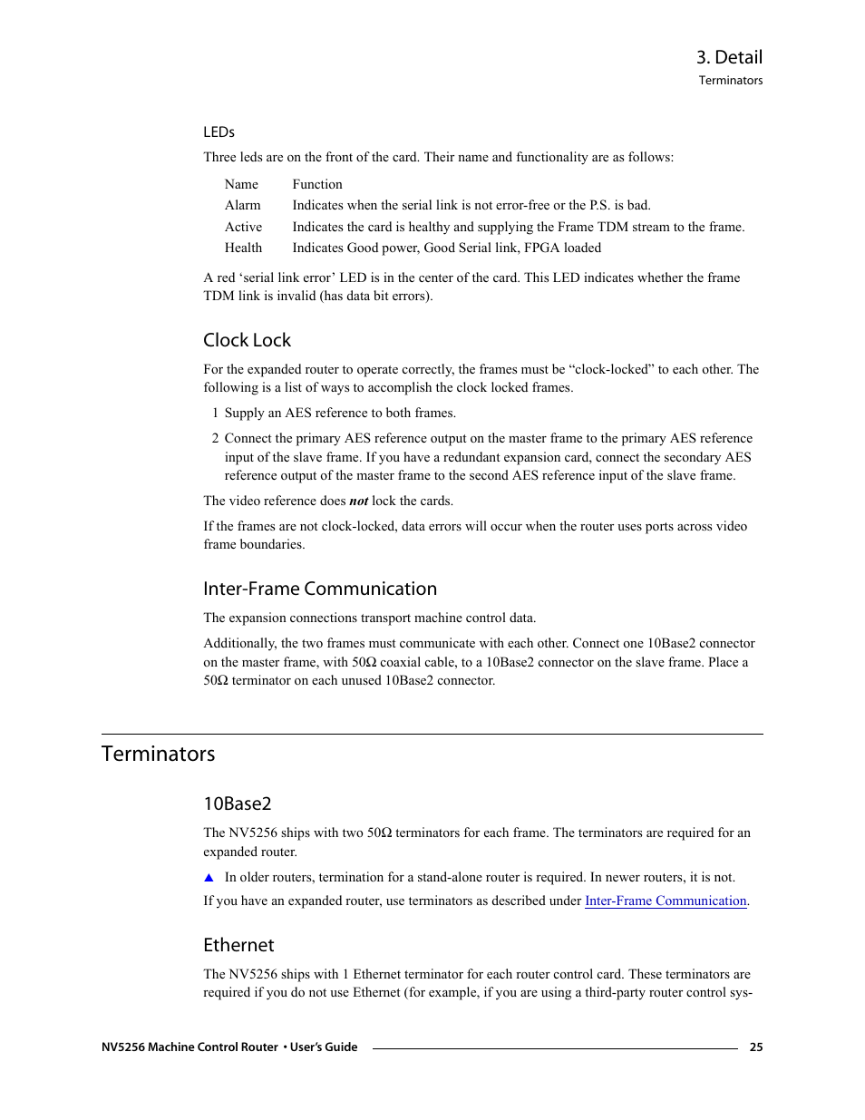 Leds, Clock lock, Inter-frame communication | Terminators, 10base2, Ethernet, Clock lock inter-frame communication, 10base2 ethernet, Detail | Grass Valley NV5256 v.1.8 User Manual | Page 33 / 56