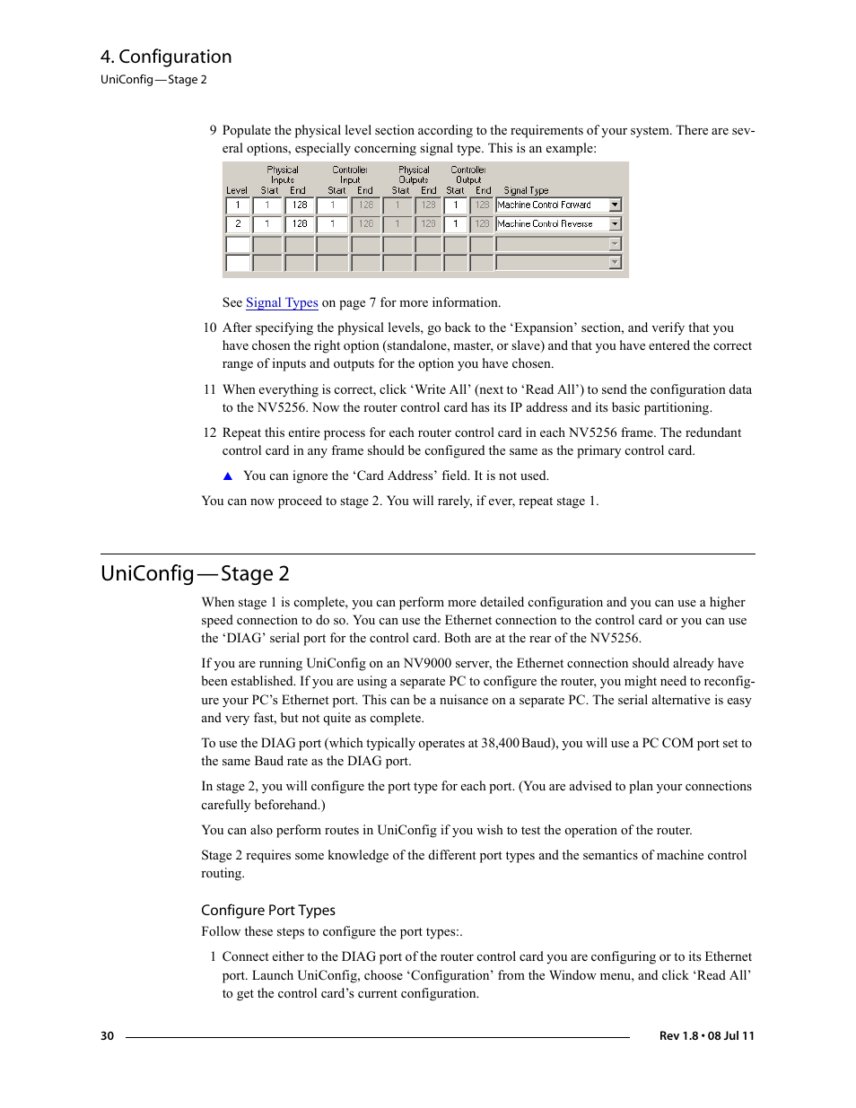 Uniconfig - stage 2, Configure port types, Uniconfig—stage 2 | Configuration | Grass Valley NV5256 v.1.8 User Manual | Page 38 / 56