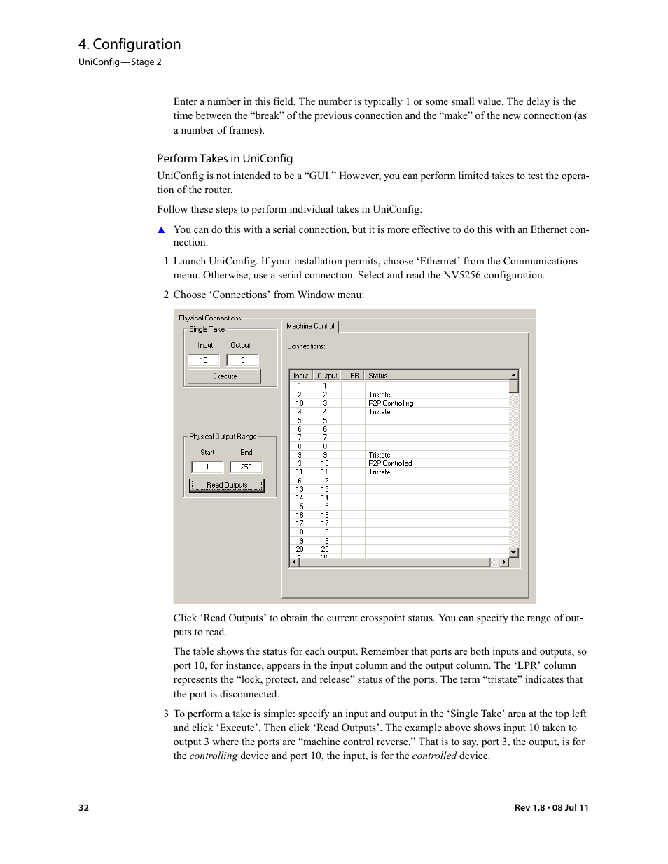 Perform takes in uniconfig, Configuration | Grass Valley NV5256 v.1.8 User Manual | Page 40 / 56