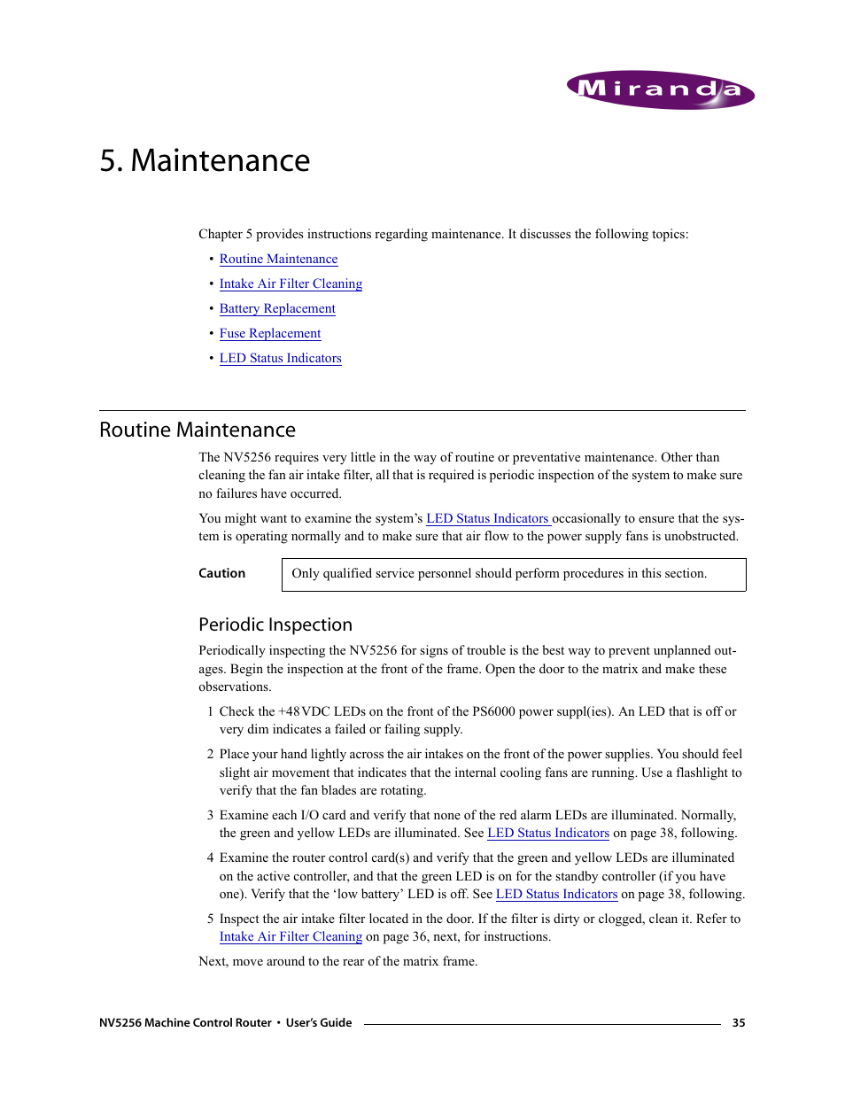 Maintenance, Routine maintenance, Periodic inspection | Chapter 5 | Grass Valley NV5256 v.1.8 User Manual | Page 43 / 56