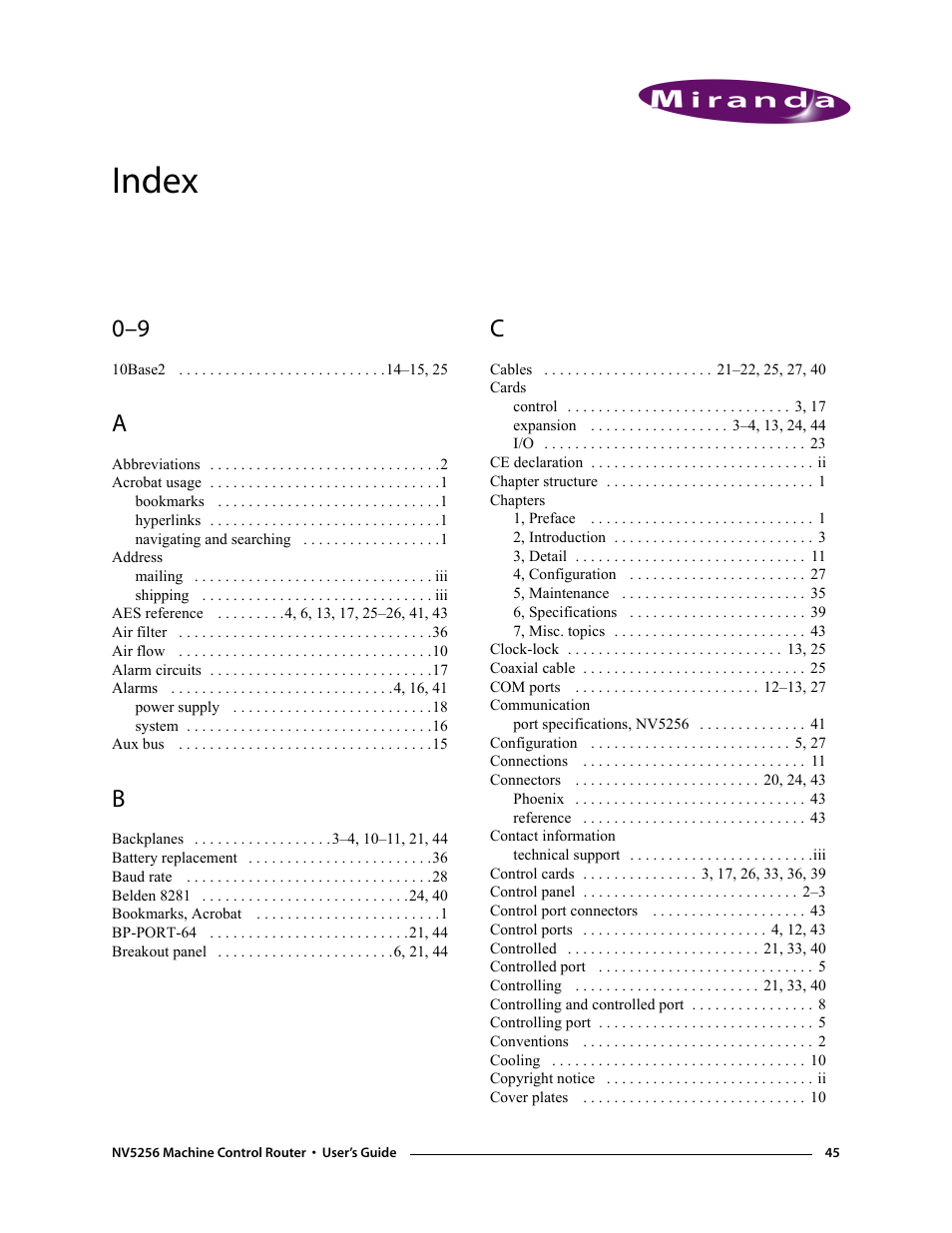 Index, Is also available for your reference | Grass Valley NV5256 v.1.8 User Manual | Page 53 / 56