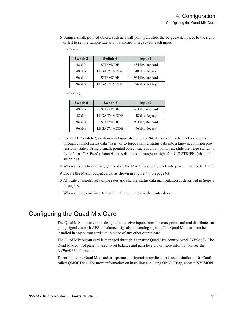 Configuring the quad mix card, Configuration | Grass Valley NV7512 v.1.3 User Manual | Page 105 / 130