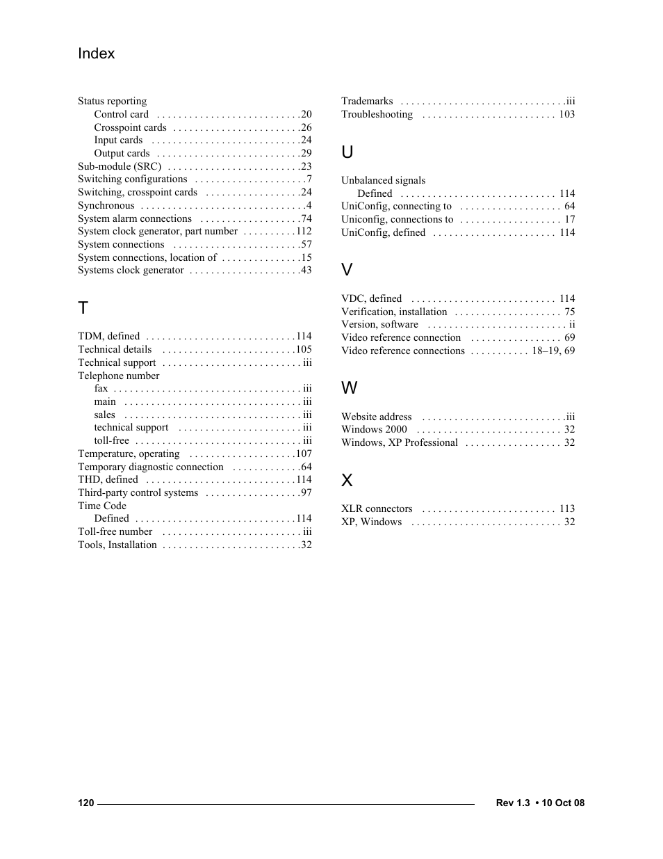 Index | Grass Valley NV7512 v.1.3 User Manual | Page 130 / 130